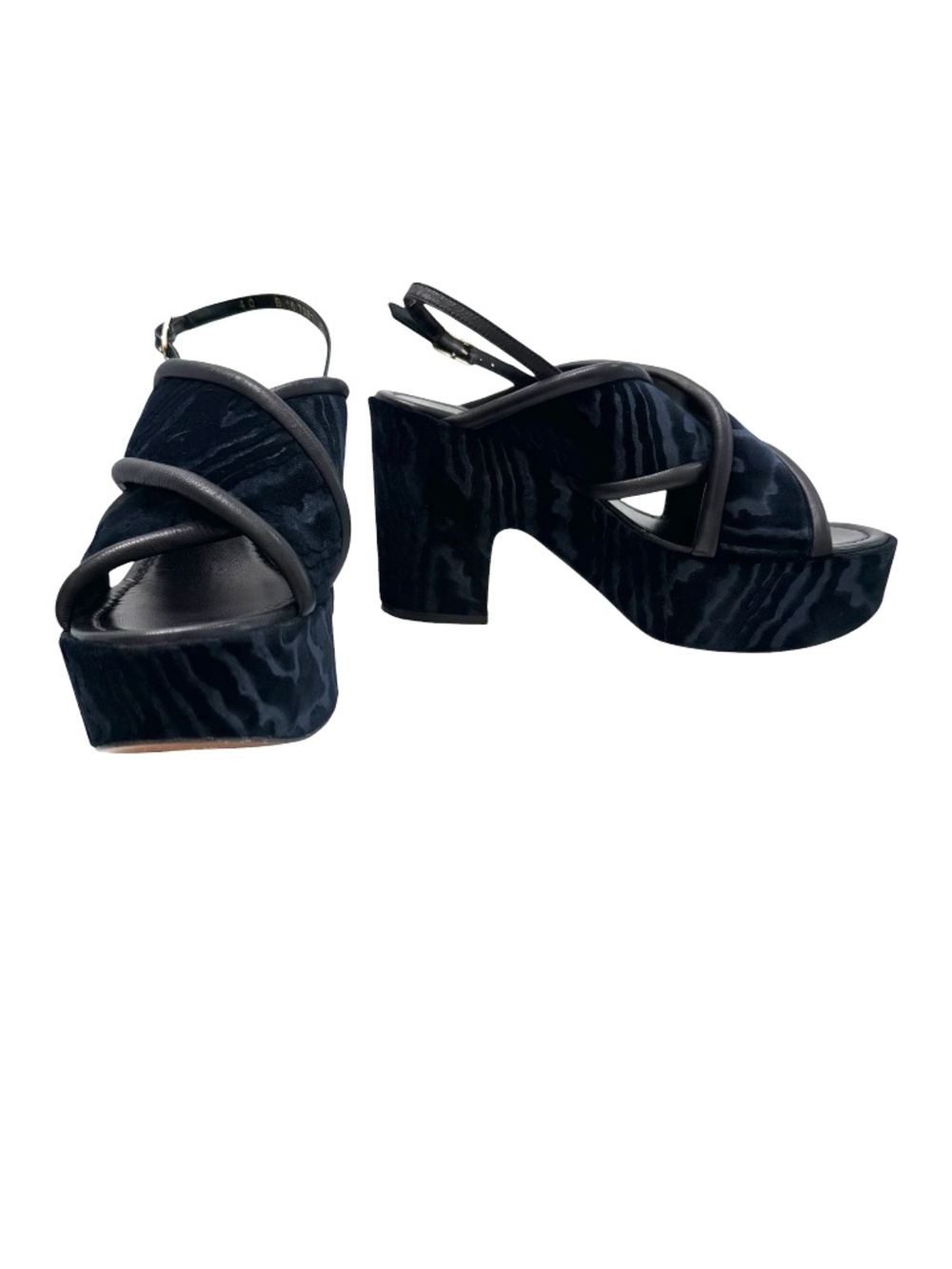 ROBERT CLERGERIE MIDNIGHT NAVY TEXTURED VELVET EMELINET PLATFORM SANDAL